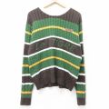 M★古着 ルティグレ 長袖 ケーブル セーター メンズ ビッグロゴ クルーネック 緑他 ボーダー 25dec12