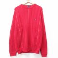 L★古着 ラルフローレン チャップス 長袖 ブランド セーター メンズ 90年代 90s ワンポイントロゴ ヘリンボーン 手織り コットン クルーネック 赤他 25dec12