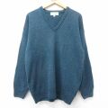 L★古着 長袖 セーター メンズ 90年代 90s ラムウール Vネック スコットランド製 紺系 25dec12
