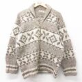 M★古着 長袖 フルジップ カウチン ニット カーディガン メンズ 70年代 70s ウール ベージュ系他【spe】 25dec12