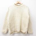 M★古着 長袖 アラン フィッシャーマン ケーブル セーター メンズ 90年代 90s ウール アイルランド製 生成り【spe】 25dec13