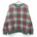 L★古着 長袖 セーター メンズ 90年代 90s コットン クルーネック USA製 緑他 チェック 25dec13