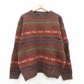 XL★古着 トミーヒルフィガー 長袖 ブランド セーター メンズ 90年代 90s フェアアイル ラムウール クルーネック 茶他 25dec13