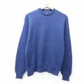 M★古着 長袖 セーター メンズ 90年代 90s バーズアイ コットン クルーネック 紺他【spe】 25dec16