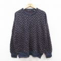 L★古着 長袖 セーター メンズ 90年代 90s クルーネック ウール イタリア製 紺他 25dec16