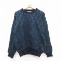 L★古着 ジャンセン 長袖 セーター メンズ 90年代 90s クルーネック USA製 紺他 25dec16