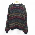 XL★古着 長袖 セーター メンズ 90年代 90s フェアアイル アクリル クルーネック USA製 緑他 25dec16