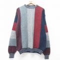 M★古着 長袖 セーター メンズ 90年代 90s マルチカラー クルーネック 紺他 25dec18
