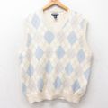 XL★古着 ランズエンド ニット ベスト メンズ 00年代 00s アーガイル コットン Vネック 生成り他 25dec18