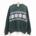 XL★古着 ドッカーズ 長袖 ノルディック セーター メンズ 雪柄 コットン クルーネック 緑 25dec19