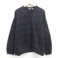 XL★古着 長袖 ケーブル セーター メンズ 00年代 00s コットン Vネック 紺 25dec29
