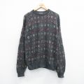 L★古着 長袖 セーター メンズ 90年代 90s 総柄 クルーネック USA製 グレー他 25dec22