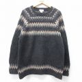 L★古着 ジェイクルー 長袖 セーター メンズ 00年代 00s 手編み ハンドニット ラグラン ウール クルーネック 濃グレー他【spe】 25dec23