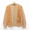 M★古着 キャンパス 長袖 ビンテージ ニット カーディガン メンズ 70年代 70s スエード使用 USA製 ベージュ他 25dec24
