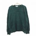 XL★古着 長袖 セーター メンズ 80年代 80s 無地 ウール Vネック スコットランド製 緑 25dec24