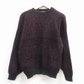 M★古着 長袖 セーター メンズ 90年代 90s 総柄 アクリル クルーネック USA製 エンジ 25dec24