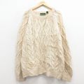 XL★古着 アメリカンイーグル 長袖 ケーブル セーター メンズ 90年代 90s 手編み 大きいサイズ ウール 薄ベージュ【spe】 25dec25