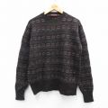 L★古着 ラルフローレン 長袖 ブランド セーター メンズ 90年代 90s フェアアイル クルーネック 茶系他 25dec25