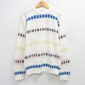 M★古着 長袖 セーター メンズ 90年代 90s 総柄 アクリル クルーネック USA製 白他 25dec25