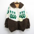 XL★古着 長袖 ビンテージ フルジップ ニット カーディガン カウチン セーター メンズ 60年代 60s ボウリング ラグラン ジョールカラー 茶他【spe】 25dec26