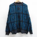 XL★古着 SASSON 長袖 セーター メンズ 90年代 90s 総柄 アクリル モックネック ハイネック 水色他【spe】 25dec26
