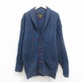 L★古着 エディーバウアー 長袖 ケーブル ニット カーディガン メンズ 90年代 90s ショールカラー ヒジ当てスエード使用 USA製 紺 霜降り【spe】 25dec26