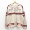 L★古着 エルエルビーン 長袖 セーター メンズ 00年代 00s シカ ラムウール クルーネック ベージュ他 25dec26