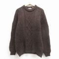 L★古着 オービス 長袖 アラン フィッシャーマン ケーブル セーター メンズ 80年代 80s ウール クルーネック アイルランド製 こげ茶【spe】 25dec26