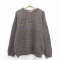 XL★古着 長袖 セーター メンズ メリノウール クルーネック 濃ベージュ他 チェック 25dec27