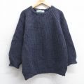 L★古着 長袖 セーター メンズ 90年代 90s 無地 ラグラン ウール クルーネック 紺系他 25dec27