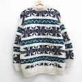 L★古着 長袖 セーター メンズ 雪柄 ウール モックネック ハイネック エクアドル製 白他【spe】 25dec27