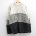 M★古着 長袖 ケーブル セーター メンズ マルチカラー ウール クルーネック 白他 25dec27