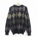 M★古着 長袖 セーター メンズ 90年代 90s 総柄 クルーネック USA製 黒他【spe】 25dec27