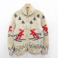 M★古着 長袖 フルジップ カウチン ニット カーディガン メンズ 80年代 80s スキー ショールカラー タロン 生成り他【spe】 25dec27