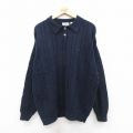 XL★古着 IZOD 長袖 ケーブル セーター メンズ 90年代 90s 襟付き 大きいサイズ コットン 濃紺 25dec29