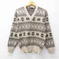 XS★古着 長袖 セーター メンズ 80年代 80s ウール Vネック ベージュ他 26jan05