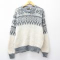 L★古着 長袖 ノルディック セーター メンズ 80年代 80s 雪柄 ウール クルーネック グレー他 26jan05