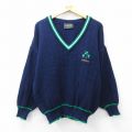 L★古着 長袖 セーター メンズ 90年代 90s ウール Vネック アイルランド製 紺他 26jan05