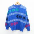 M★古着 長袖 セーター メンズ アクリル クルーネック 青他 26jan05