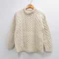 S★古着 長袖 アラン フィッシャーマン ケーブル メンズ 90年代 90s ウール クルーネック アイルランド製 生成り 26jan05