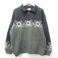 XL★古着 長袖 ハーフジップ セーター メンズ 90年代 90s 襟付き ウール USA製 濃緑他 26jan06
