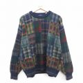 XL★古着 長袖 セーター メンズ 90年代 90s クルーネック イタリア製 紺他 チェック 26jan10