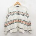 XL★古着 ランズエンド 長袖 セーター レディース 90年代 90s コットン クルーネック USA製 白 26jan09