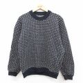 M★古着 エルエルビーン 長袖 セーター メンズ 80年代 80s バーズアイ ウール クルーネック ノルウェー製 濃紺他【spe】 26jan09