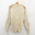 M★古着 長袖 セーター メンズ 80年代 80s ヒジ当て スエード使用 ウール クルーネック 生成り 霜降り 26jan13
