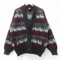 XL★古着 長袖 ニット カーディガン メンズ ラマ ウール エクアドル製 黒他【spe】 26jan15