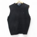 M★古着 ラルフローレン ブランド ニット ベスト メンズ 90年代 90s ワンポイントロゴ ラムウール Vネック 黒 26jan15