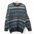 S★古着 エディーバウアー 長袖 セーター メンズ 90年代 90s フェアアイル ウール クルーネック 黒他 26jan15
