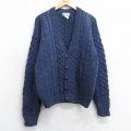 M★古着 エルエルビーン 長袖 アラン フィッシャーマン ケーブル ニット カーディガン メンズ 80年代 80s ウール アイルランド製 紺【spe】 26jan16