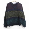 M★古着 シアーズ 長袖 セーター メンズ 90年代 90s アクリル Vネック 紫他 26jan16